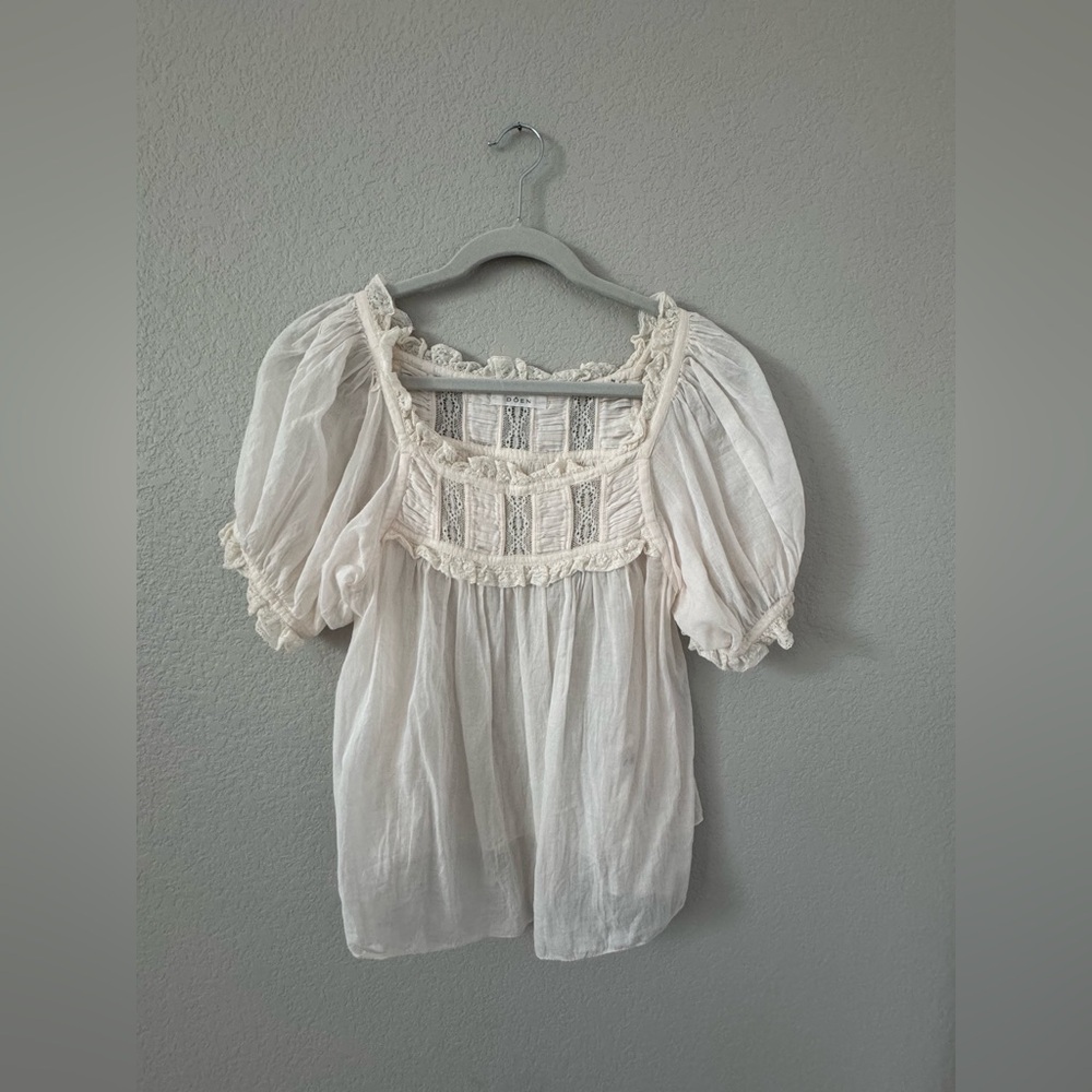 NEW Doen Frances Top Ecru Lace Ruffled Sleeves Women’s Medium very gently used